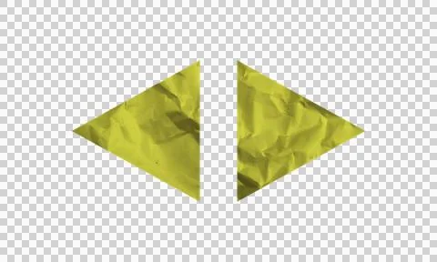 Two yellow crumpled paper triangles forming a play button icon on white bac.. Stock Illustration