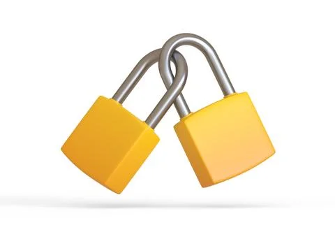 Two yellow locked padlocks isolated on white background Stock Illustration