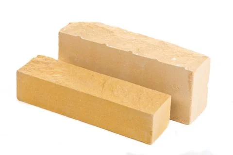 Two yellow long ceramic bricks at the white background, isolated Stock Photos