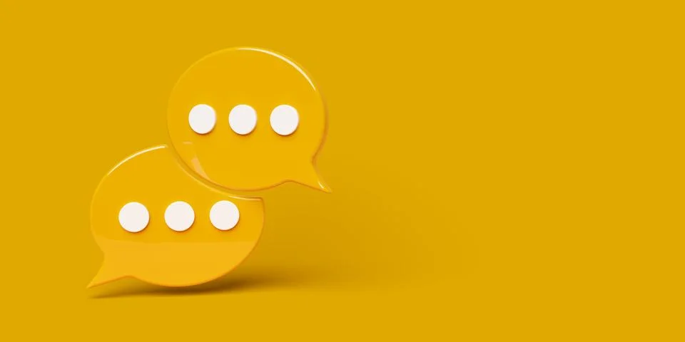 Two yellow overlapping chat or messaging speech bubbles over yellow backgro.. Stock Illustration