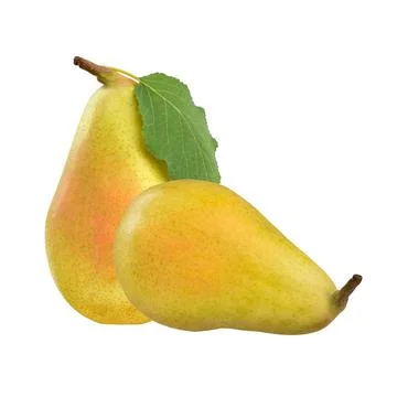 Two yellow pear with green leaf isolated on white background Stock Photos