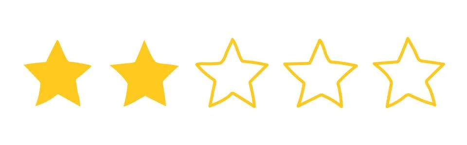 Two yellow Star hand drawn rating. Flat illustrations feedback in minimalisti Stock Illustration