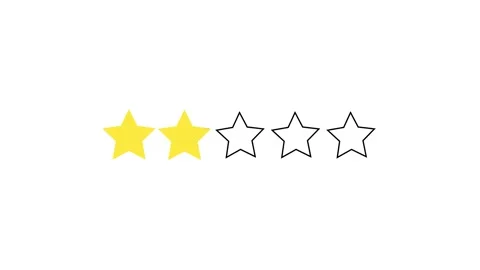 Two Yellow Stars Out Of Five On A animation White Background rating review Stock Footage 321855113