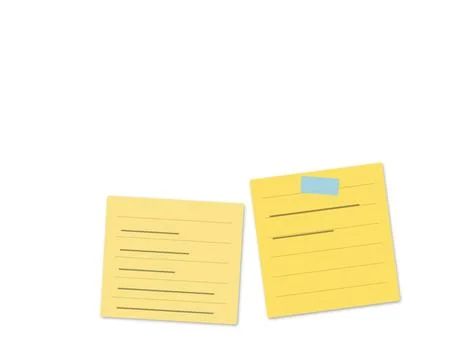 Two yellow sticky notes with text on a flat surface Stock Photos