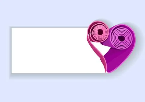 Two yoga mats stacked in the shape of heart. Pink and violet colors. Stock Illustration