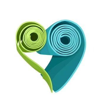 Two yoga mats stacked in the shape of heart. Green and blue colors Stock Illustration