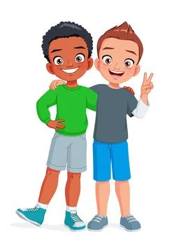 Two young boys hugging each other. Happy best friends. Friendship concept car Stock Illustration