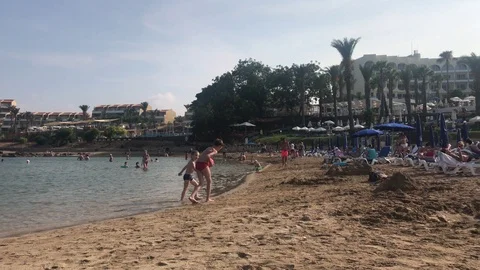 Two Young Boy's Playing with Ball at The Beach Stock Footage 111901293