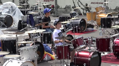Two young boys playing in the drums orchestra, Riga, Latvia Vídeo Stock 65022596