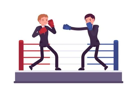 Two young businessmen are boxing, competing for profit and market Stock Illustration