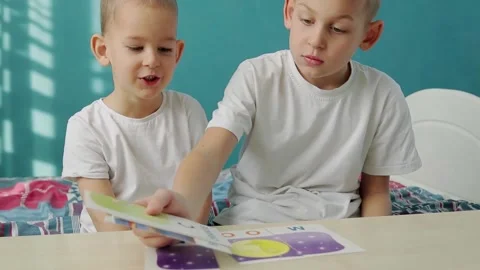 Two young children studying at home. Stock Footage 151752053
