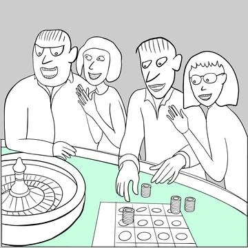 Two young couples are playing roulette. A company of people is having fun. Stock Illustration