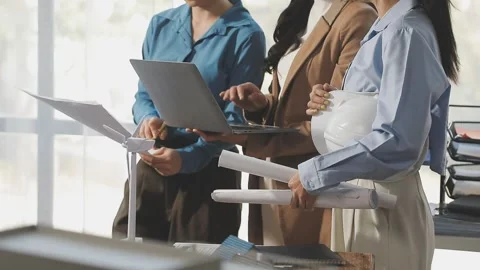 Two Young Engineers Expertise in Solar Cell Installation Meetings and Discu.. Stock Footage 303630124