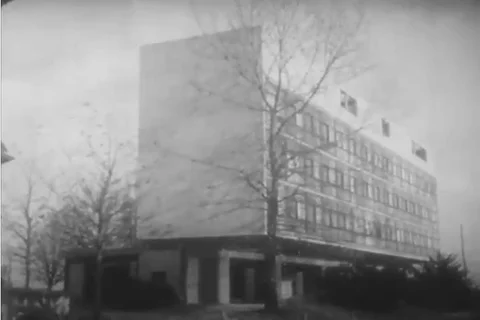 Two young French couples go out to a restaurant together in this black and white Stock Footage 90404918