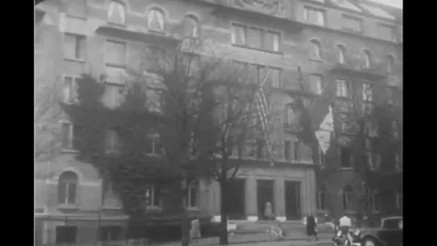 Two young French couples go out to a restaurant together in this black and white Stock Footage 116495265