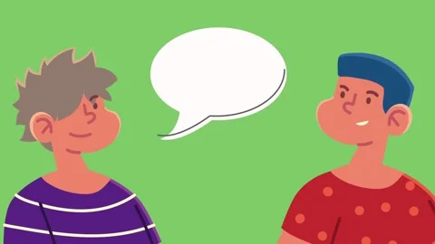 Two young friends chatting with empty speech bubble for text placement on g.. Stock-Footage 339058389