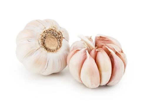 Two young garlic isolated on white background Stock Photos