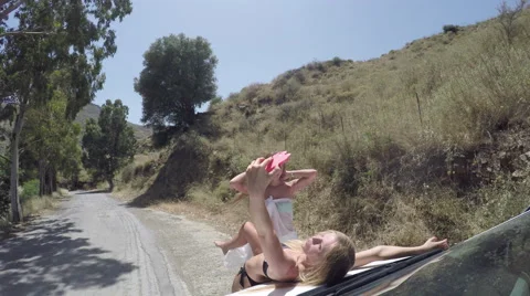 Two young girlfriends make selfie on the island of Crete, Greece. Stock Footage 67252812