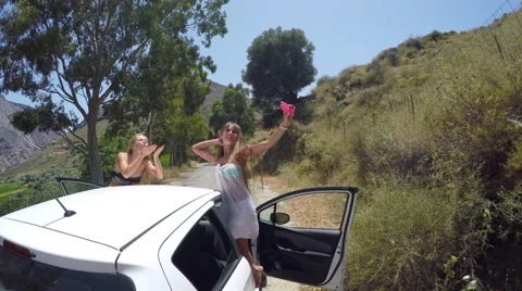 Two young girlfriends make selfie on the island of Crete, Greece. Stock Footage 67253120