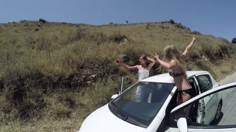 Two young girlfriends make selfie on the island of Crete, Greece. 스톡 동영상 67253241
