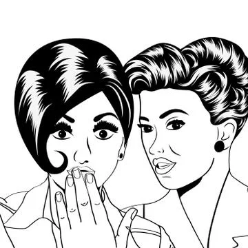 Two young girlfriends talking, comic art illustration Illustrazione stock