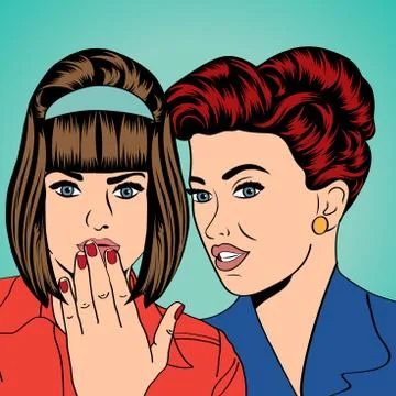 Two young girlfriends talking, comic art illustration Illustrazione stock