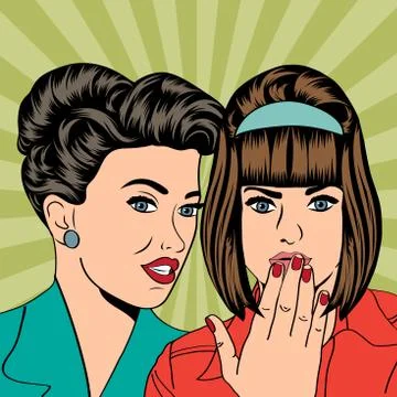 Two young girlfriends talking, comic art illustration Stock Illustration