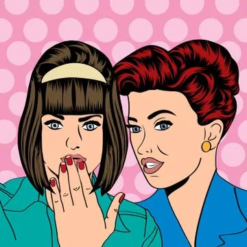 Two young girlfriends talking, comic art illustration Illustrazione stock