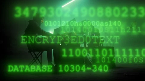 Two Young Hackers with masked faces Breaks into Corporate Data Servers from His Stock Footage 120564443