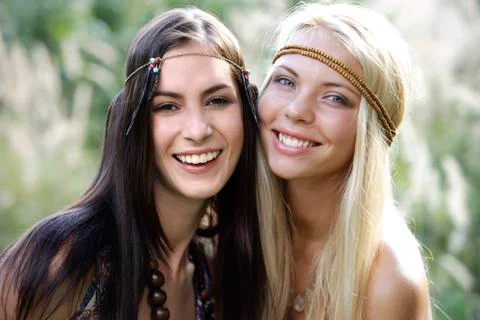 Two young hippie chicks Stock Photos