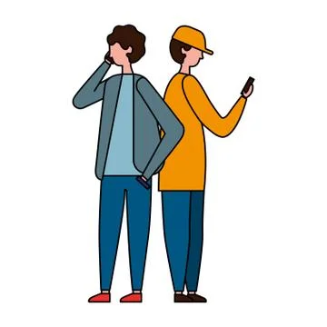 Two young man using mobile device Stock Illustration