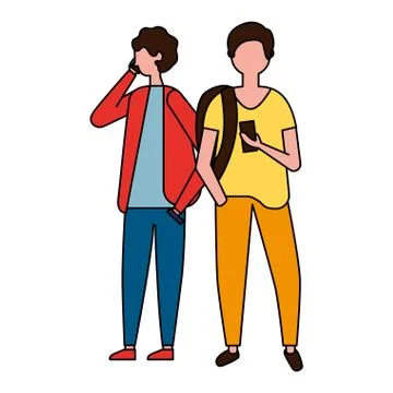 Two young man using mobile device Stock Illustration