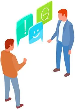 Two young men are talking, discussing or sharing ideas. People communicating in Stock Illustration