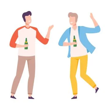 Two Young Men Drinking Beer at BBQ Party or Picnic, Summer Vacation, Outdoor Illustrazione stock