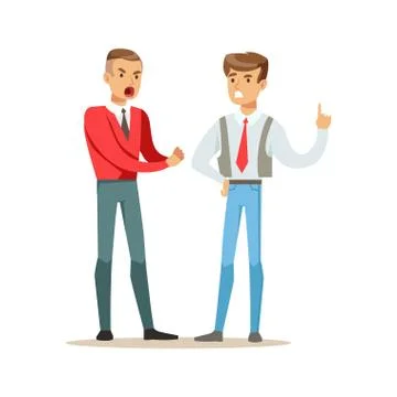 Two young men fighting angry and shouting at each other, negative emotions Stock Illustration