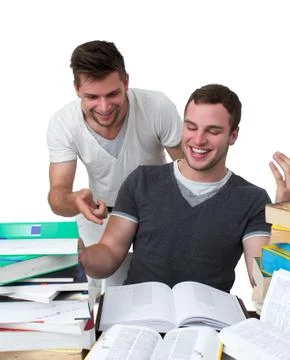 Two young men studying together Foto stock
