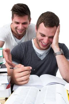 Two young men studying together Stock-Fotos