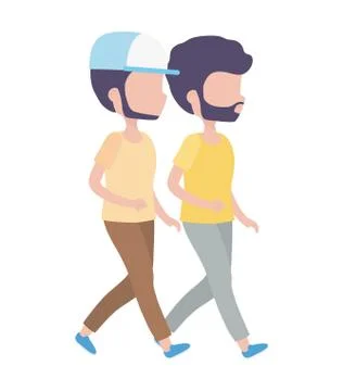 Two young men walking cartoon characters Stock Illustration