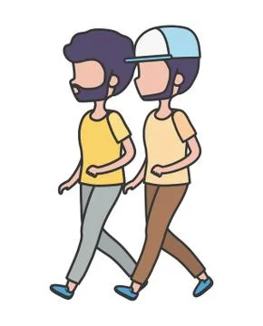 Two young men walking cartoon characters Stock Illustration