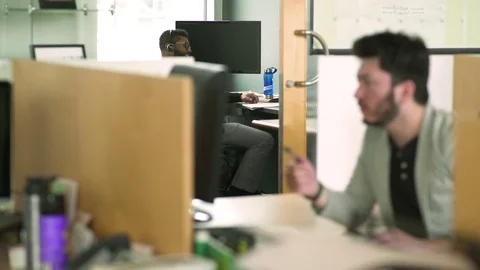 Two young men working in an office Stock Footage 77093820