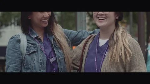 Two young nurses smiling Stock Footage 130282915