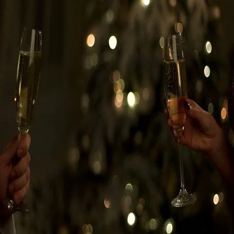 Two young people celebrating New Year , holding two glasses with champagne Stock Footage 69493695