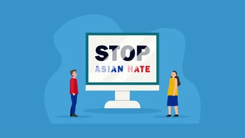 Two young people looking at stop asian hate text Stock Footage 161216217