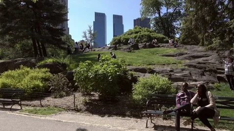 Two young people sit in Central Park, New York Stock Footage