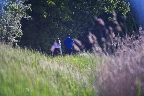 Two young people taking a walk Stock Photos