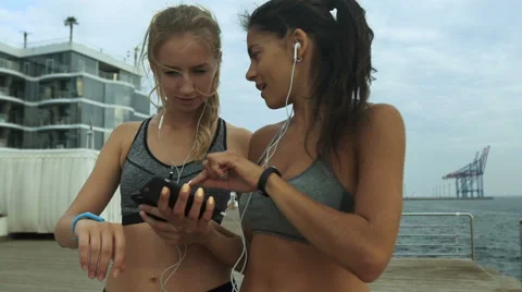 Two young runners enjoying spending time together, training sport and fitness Stock Footage 68805379