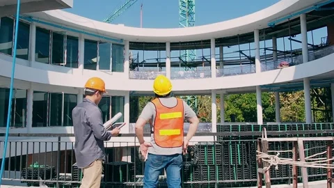 Two young structural engineer and architect working on the construction site. Stock Footage 172442533