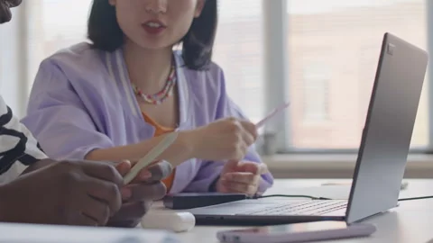 Two Young Students Working in Pair on Programming Class Stock Footage 257068383