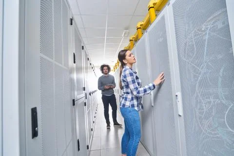 Two young technicans working Stock Photos