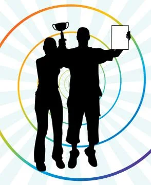 Two young winners with trophy and certificate Stock Illustration